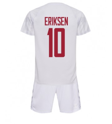 Dánsko Christian Eriksen #10 Venkovní dres komplet pro Děti MS 2022 Krátkým Rukávem (+ Krátké kalhoty)