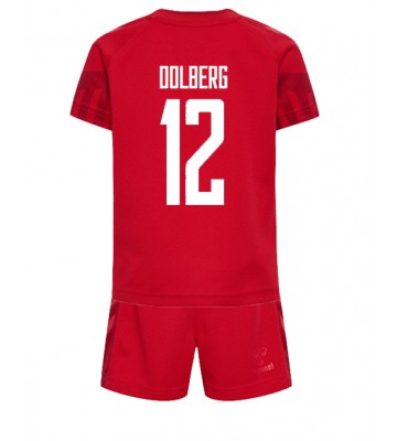 Dánsko Kasper Dolberg #12 Domácí dres komplet pro Děti MS 2022 Krátkým Rukávem (+ Krátké kalhoty)