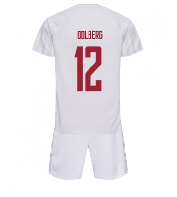 Dánsko Kasper Dolberg #12 Venkovní dres komplet pro Děti MS 2022 Krátkým Rukávem (+ Krátké kalhoty)