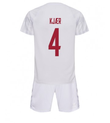 Dánsko Simon Kjaer #4 Venkovní dres komplet pro Děti MS 2022 Krátkým Rukávem (+ Krátké kalhoty)