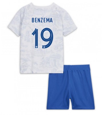 Francie Karim Benzema #19 Venkovní dres komplet pro Děti MS 2022 Krátkým Rukávem (+ Krátké kalhoty)