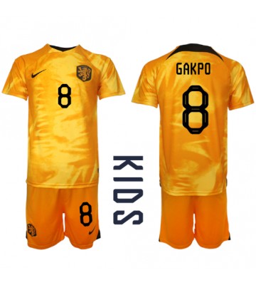 Holandsko Cody Gakpo #8 Domácí dres komplet pro Děti MS 2022 Krátkým Rukávem (+ Krátké kalhoty)