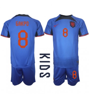 Holandsko Cody Gakpo #8 Venkovní dres komplet pro Děti MS 2022 Krátkým Rukávem (+ Krátké kalhoty)