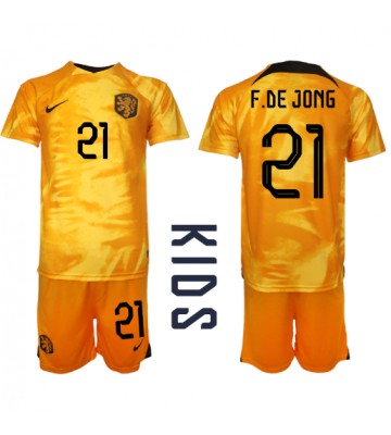 Holandsko Frenkie de Jong #21 Domácí dres komplet pro Děti MS 2022 Krátkým Rukávem (+ Krátké kalhoty)