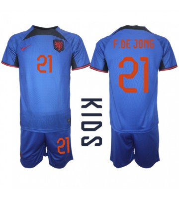 Holandsko Frenkie de Jong #21 Venkovní dres komplet pro Děti MS 2022 Krátkým Rukávem (+ Krátké kalhoty)