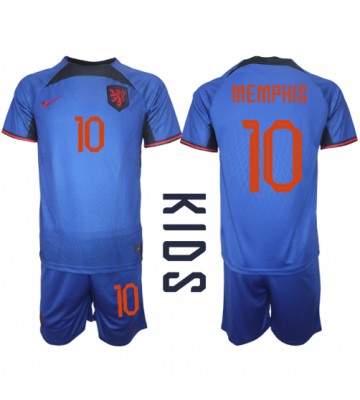 Holandsko Memphis Depay #10 Venkovní dres komplet pro Děti MS 2022 Krátkým Rukávem (+ Krátké kalhoty)