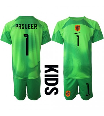Holandsko Remko Pasveer #1 Brankář Domácí dres komplet pro Děti MS 2022 Krátkým Rukávem (+ Krátké kalhoty)