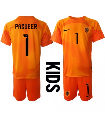 Holandsko Remko Pasveer #1 Brankář Venkovní dres komplet pro Děti MS 2022 Krátkým Rukávem (+ Krátké kalhoty)