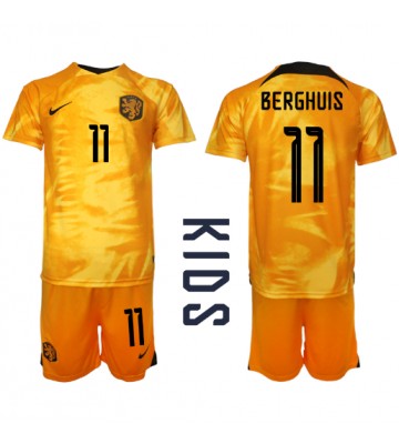 Holandsko Steven Berghuis #11 Domácí dres komplet pro Děti MS 2022 Krátkým Rukávem (+ Krátké kalhoty)