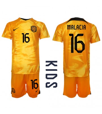 Holandsko Tyrell Malacia #16 Domácí dres komplet pro Děti MS 2022 Krátkým Rukávem (+ Krátké kalhoty)