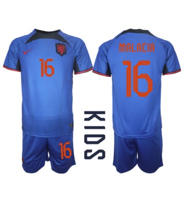 Holandsko Tyrell Malacia #16 Venkovní dres komplet pro Děti MS 2022 Krátkým Rukávem (+ Krátké kalhoty)