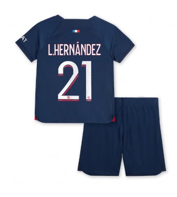 Paris Saint-Germain Lucas Hernandez #21 Domácí dres komplet pro Děti 2023-24 Krátkým Rukávem (+ Krátké kalhoty)