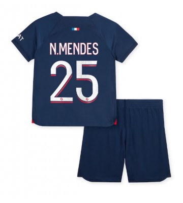 Paris Saint-Germain Nuno Mendes #25 Domácí dres komplet pro Děti 2023-24 Krátkým Rukávem (+ Krátké kalhoty)