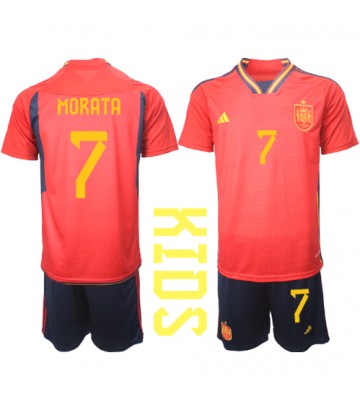 Španělsko Alvaro Morata #7 Domácí dres komplet pro Děti MS 2022 Krátkým Rukávem (+ Krátké kalhoty)