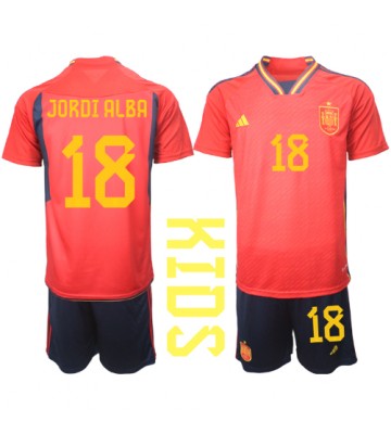 Španělsko Jordi Alba #18 Domácí dres komplet pro Děti MS 2022 Krátkým Rukávem (+ Krátké kalhoty)