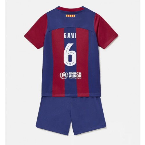 Barcelona Paez Gavi #6 Domácí dres komplet pro Děti 2023-24 Krátkým Rukávem (+ Krátké kalhoty)