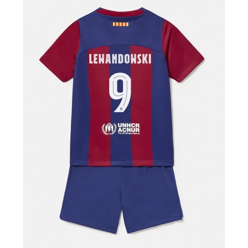 Barcelona Robert Lewandowski #9 Domácí dres komplet pro Děti 2023-24 Krátkým Rukávem (+ Krátké kalhoty)