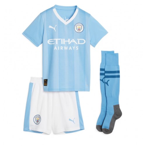 Manchester City Erling Haaland #9 Domácí dres komplet pro Děti 2023-24 Krátkým Rukávem (+ Krátké kalhoty)